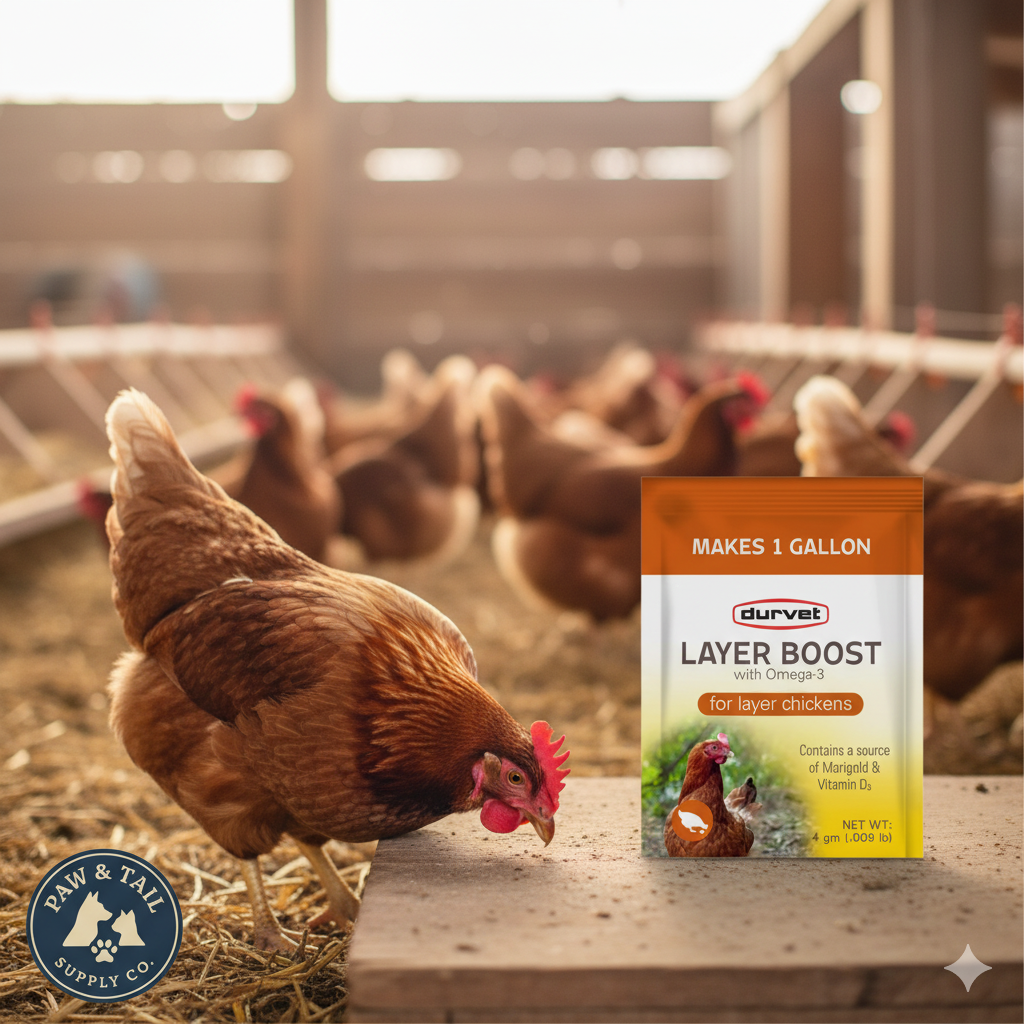 Durvet Layer Boost Omega-3 Poultry 4g 40-Pack Vitamins Electrolytes Laying Hens