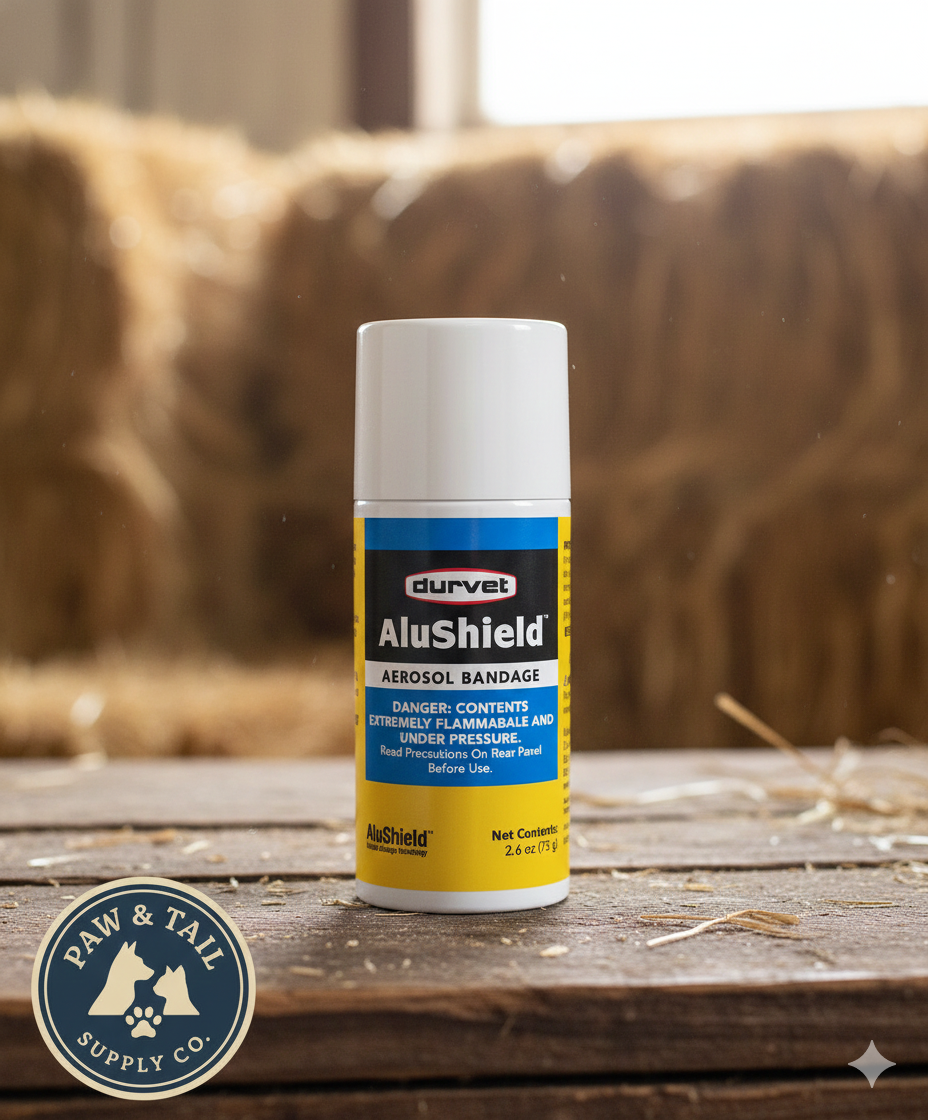 Durvet AluShield Aerosol Bandage 2.6oz Water-Resistant Animal Wound Spray