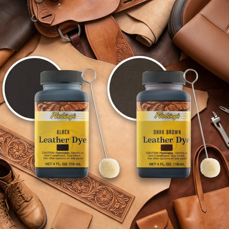 Fiebing’s Alcohol-Based Leather Dye 4 oz. Bundle Black & Brown + Applicator Included