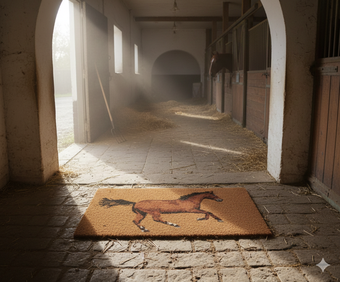 Horse Entrance Decor Bundle Coco Coir Horse Mat & Horse Head Door Latch