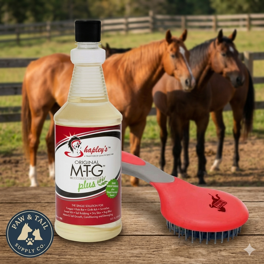 Happy Horse Mane & Tail Brush + Shapley’s M-T-G Plus 32oz Equine Grooming Kit