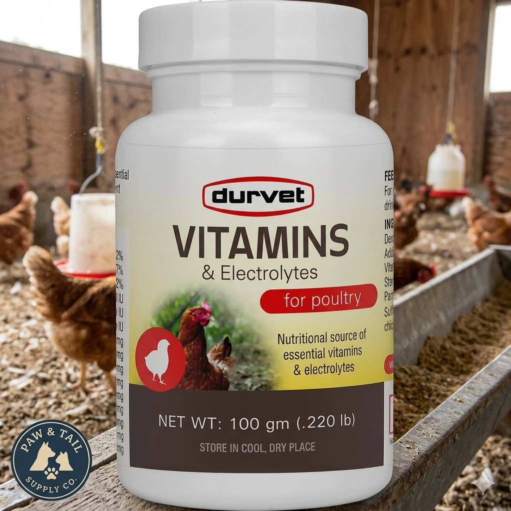 Durvet Vitamins & Electrolytes Supplement 100g Poultry & Livestock Water Soluble Premix