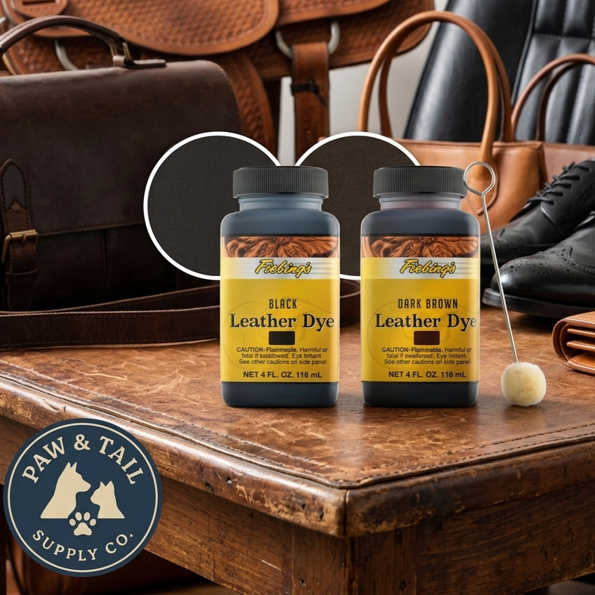 Fiebing’s Alcohol-Based Leather Dye 4 oz. Bundle Black & Brown + Applicator Included