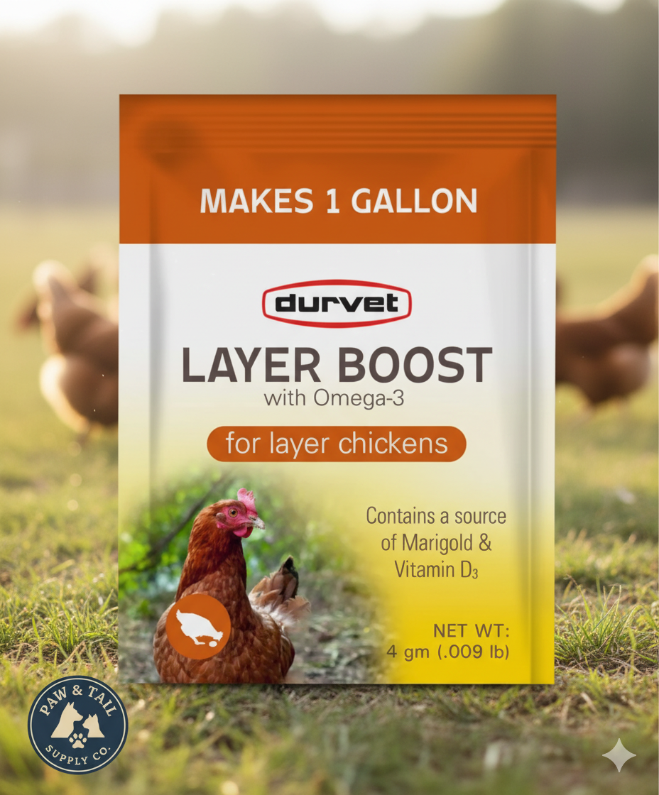 Durvet Layer Boost Omega-3 Poultry 4g 40-Pack Vitamins Electrolytes Laying Hens