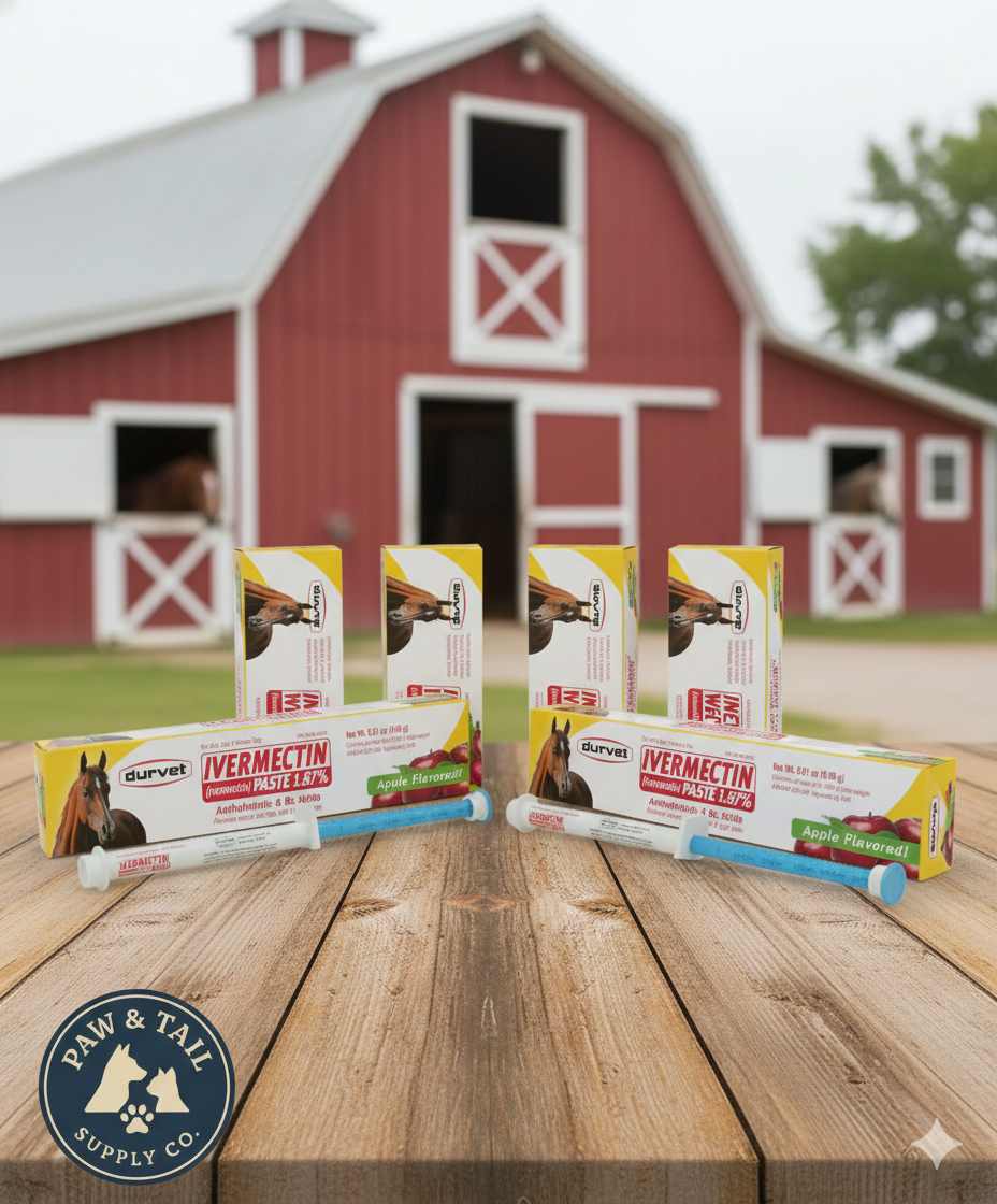 Durvet Ivermectin Horse Wormer Apple Flavor Broad Spectrum Equine Dewormer 4PCK