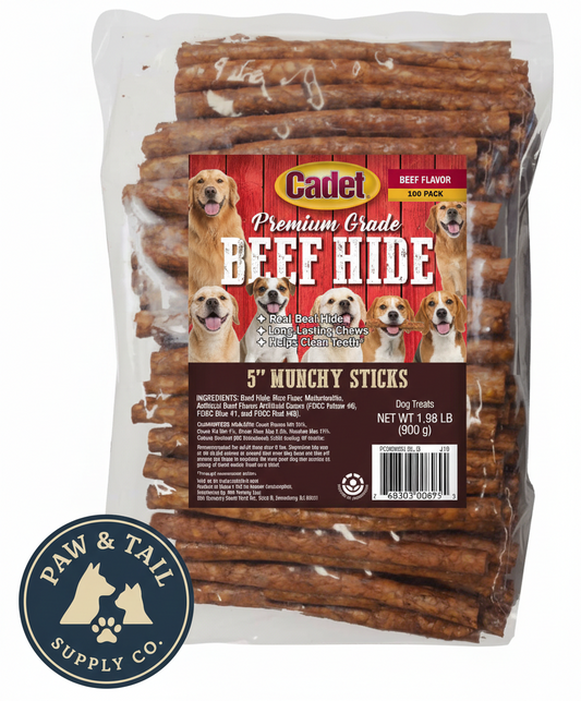 Cadet Rawhide Munchy Sticks Beef Basted Dog Treats 5" 100PCK