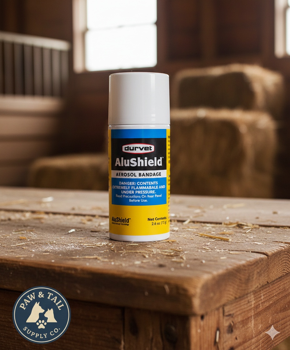 Durvet AluShield Aerosol Bandage 2.6oz Water-Resistant Animal Wound Spray