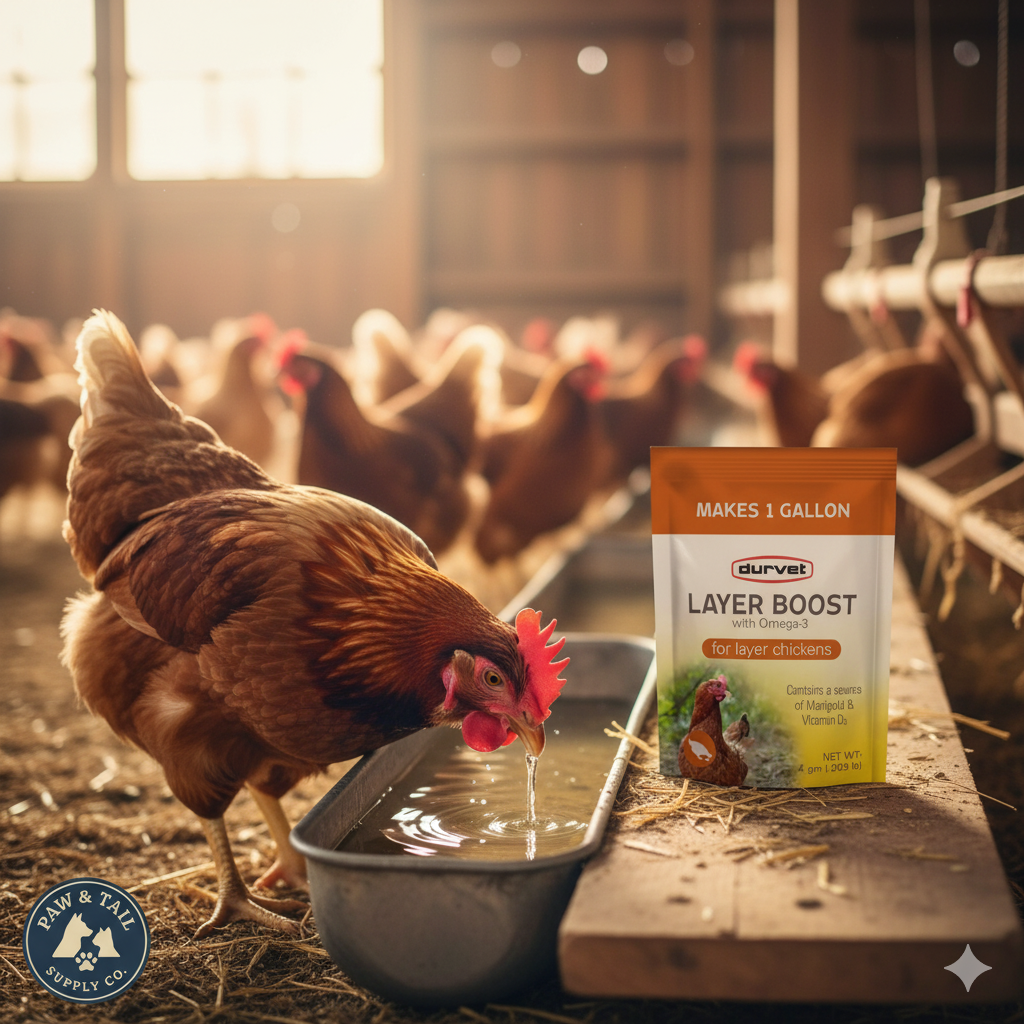 Durvet Layer Boost Omega-3 Poultry 4g 40-Pack Vitamins Electrolytes Laying Hens