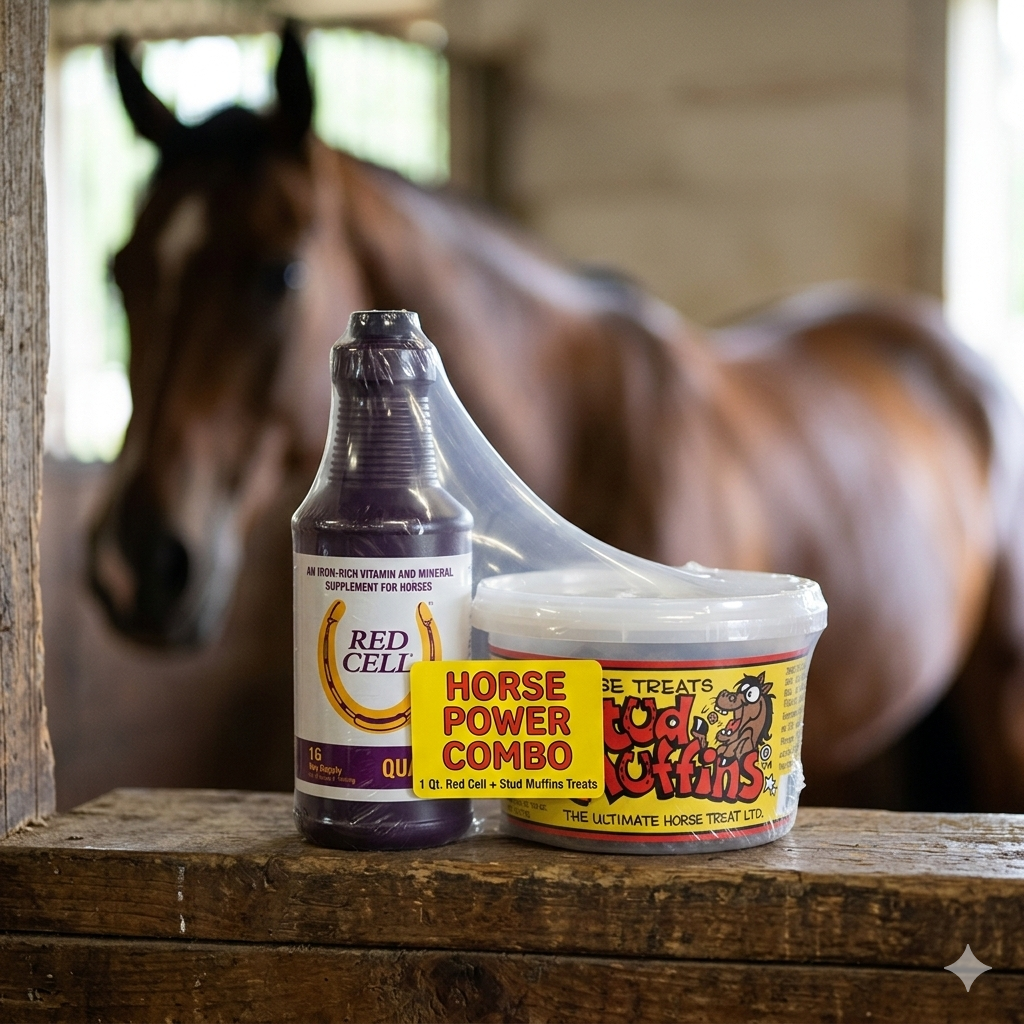 Stud Muffins 10 oz + Red Cell 32 oz Horse Supplement Bundle Treats & Vitamins