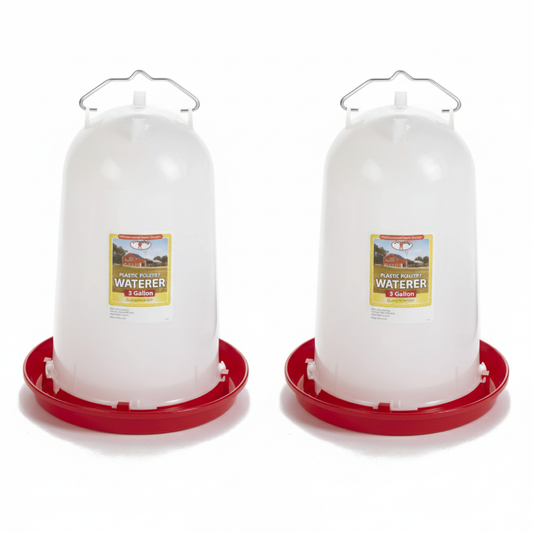 Little Giant 3 Gallon Poultry Drinker 2-Pack Gravity Fed Chicken Waterer Red Base