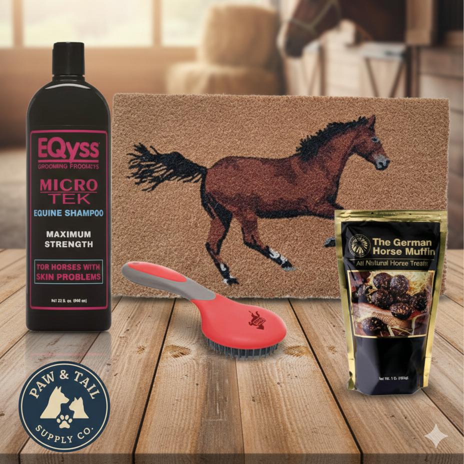 Horse Grooming & Stable Bundle Micro-Tek Shampoo, Grooming Brush, Muffins & Mat