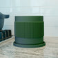 Half Mid-Century Ribbed Planter with Drainage and Saucer