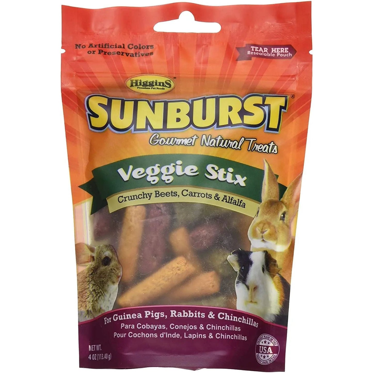 Higgins Sunburst Gourmet Natural Small Animal Treat Veggie Stix 4 oz.