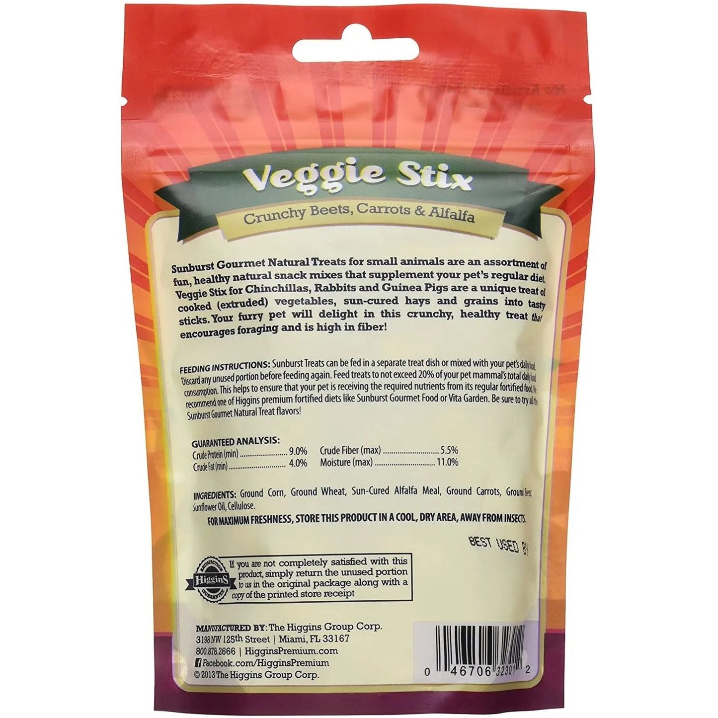 Higgins Sunburst Gourmet Natural Small Animal Treat Veggie Stix 4 oz.