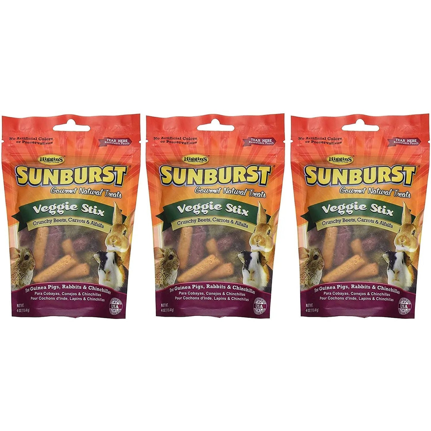Higgins Sunburst Gourmet Natural Small Animal Treat Veggie Stix 4 oz. 3-Pack