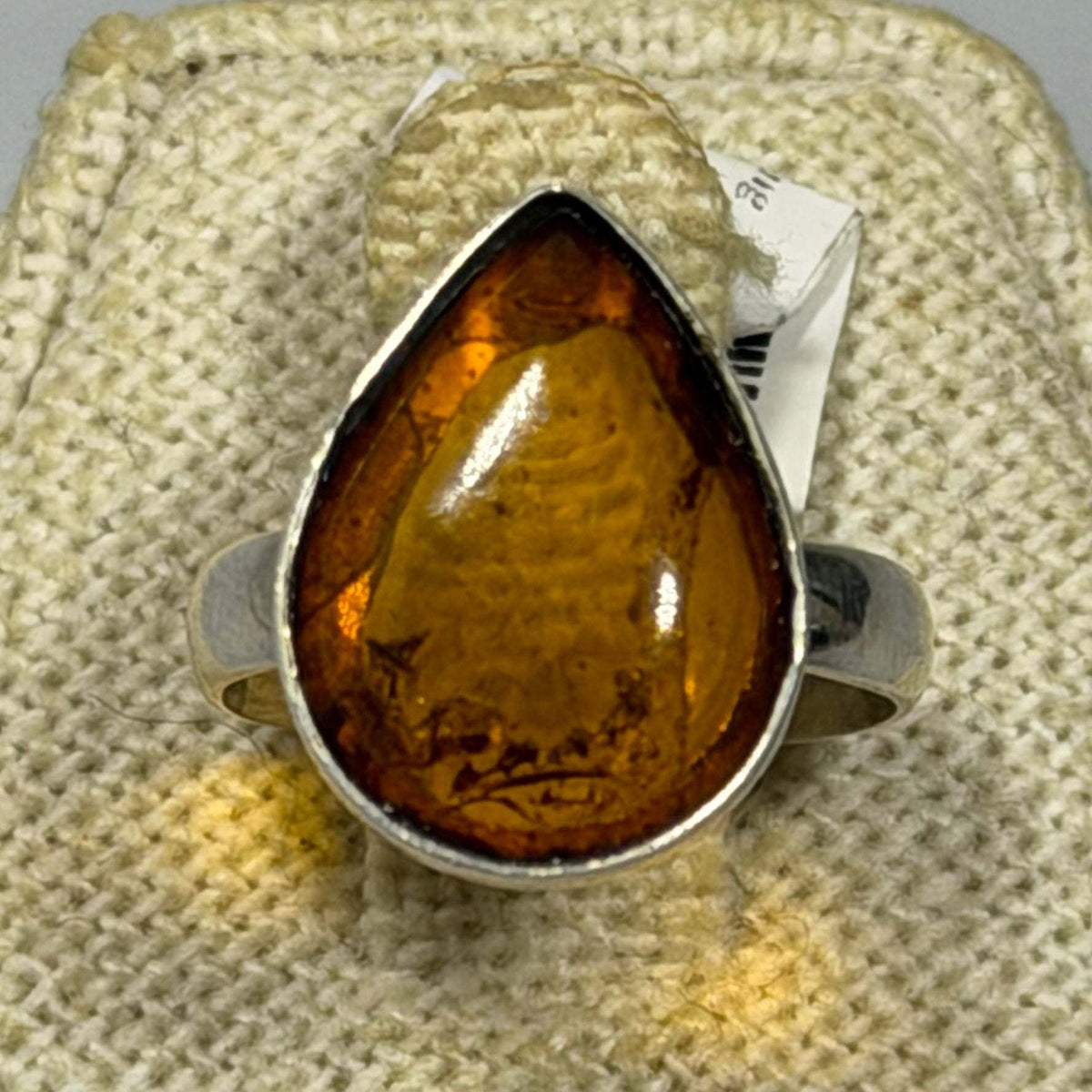 Anillo lágrima de ámbar - Plata de ley - Talla 6