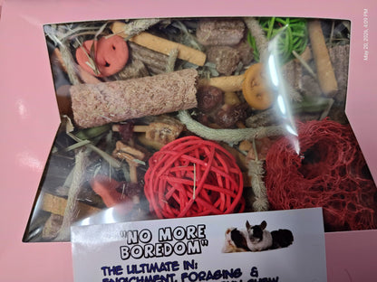 Fun ,Forage & Chew "No More Boredom" Box 12 OZ- Chinchillas, Guinea Pigs, Rabbits