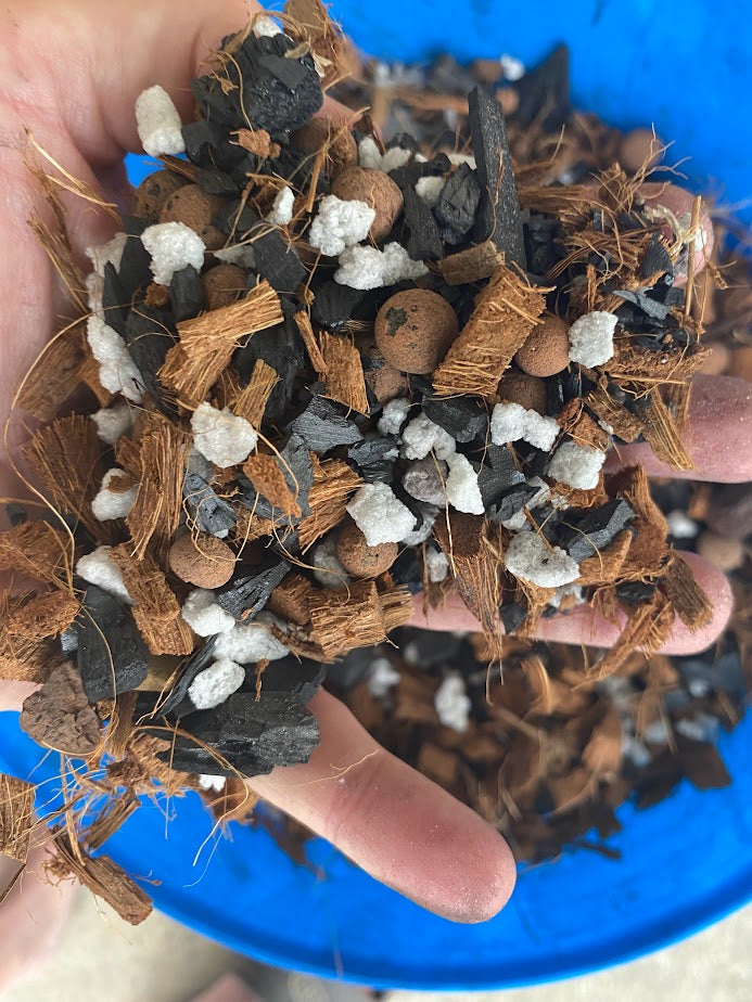 Natural Orchid Medium - Coconut husks,perlite,charcoal,and clay pellets 1 gallon bag. The best medium for orchids! Drains great!