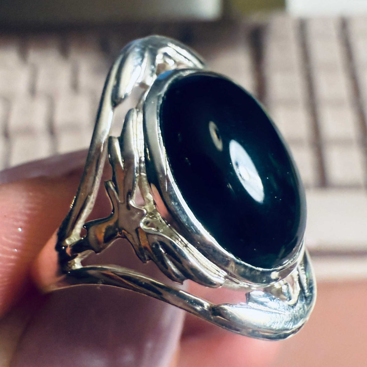 Anillo con marco de filigrana de ónix negro – Plata de ley – Tallas 7 y 9