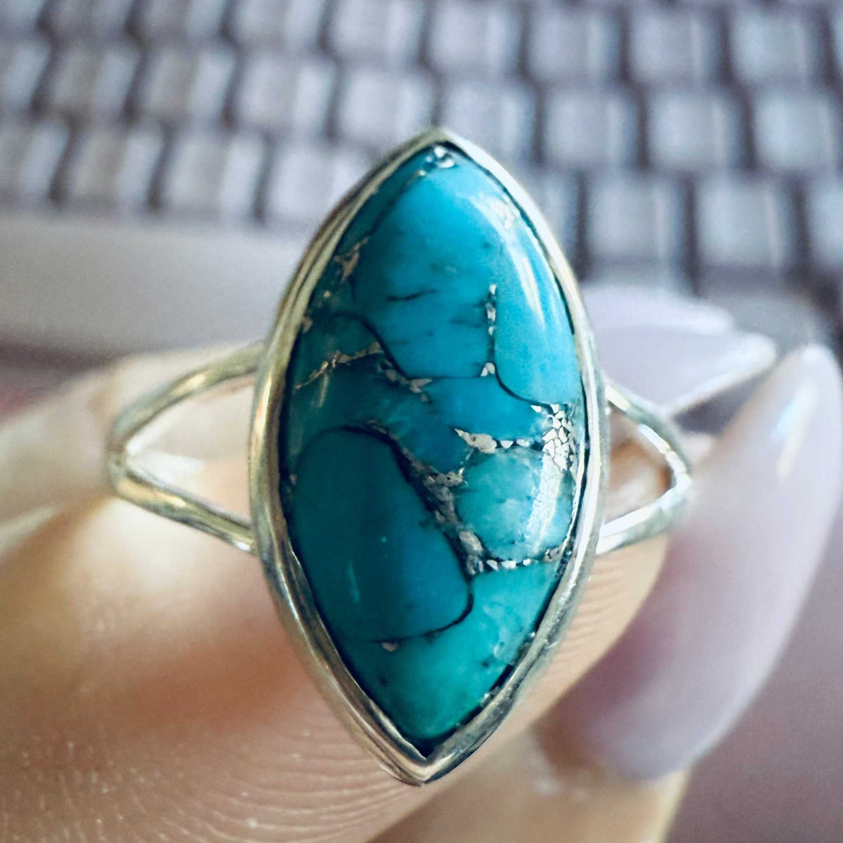 Anillo de turquesa — Talla 9 (Corte marquesa)