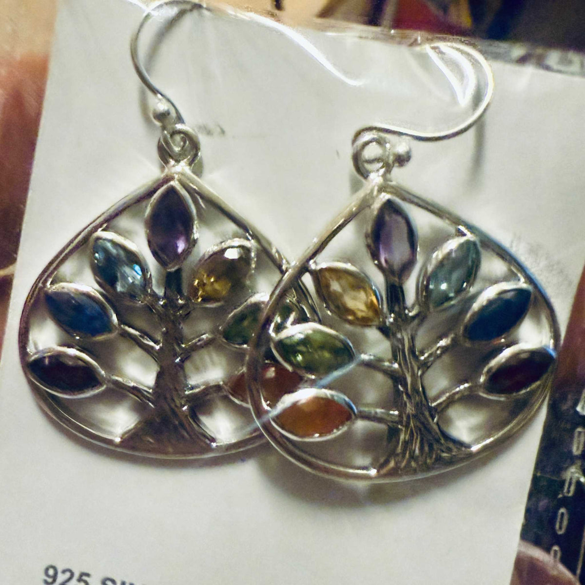 Pendientes Árbol de la Vida con múltiples piedras y chakras – Plata de ley
