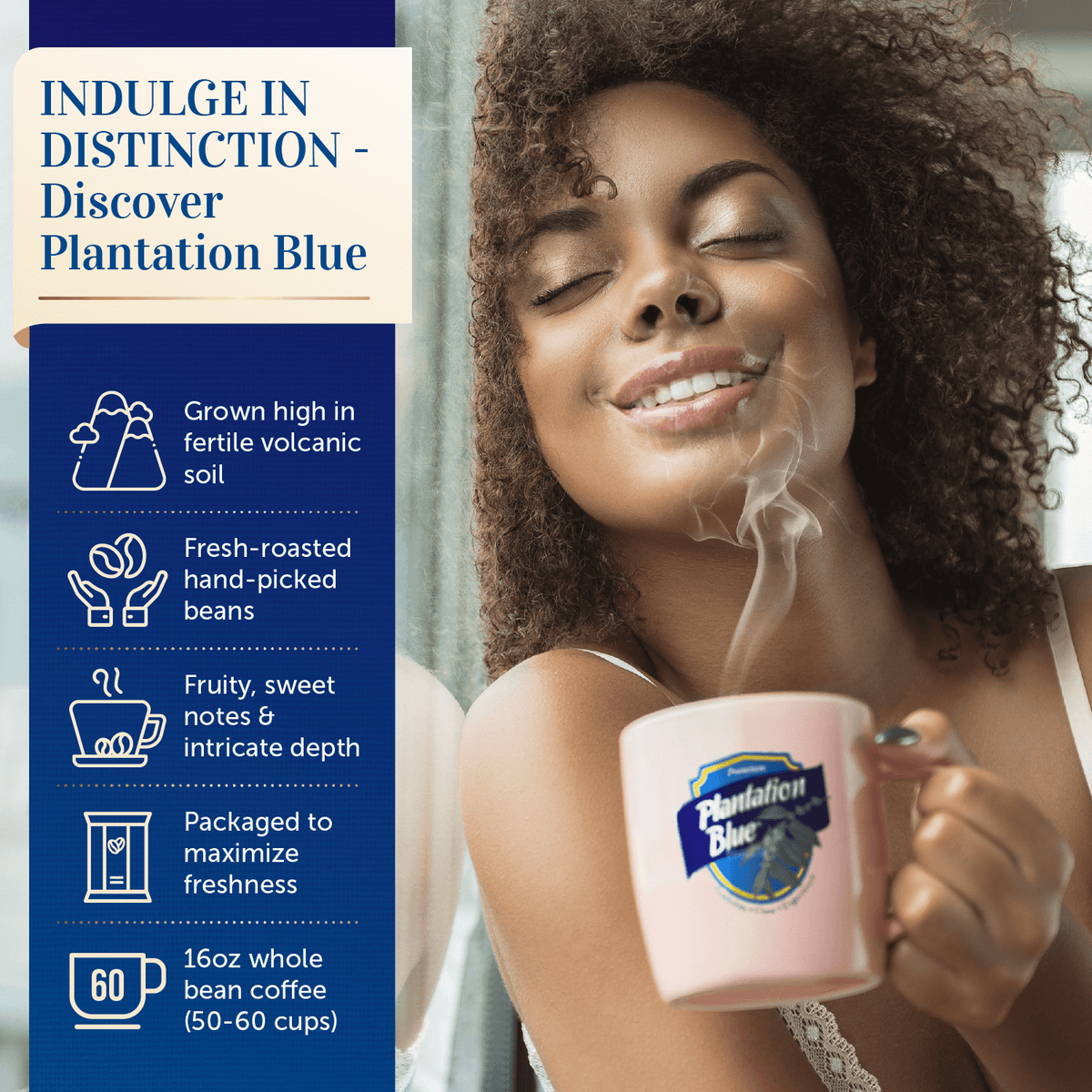 Plantation Blue Café Premium 100% Jamaica Blue Mountain (453 g - granos enteros tostado medio)