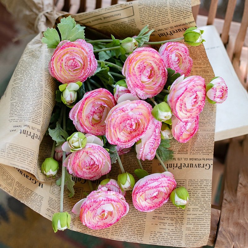 Faux Silk Artificial Buttercup Flower Bundle in Pink Purple 21