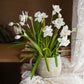Faux Silk White Faux Daffodil Flower Stem 19" Tall