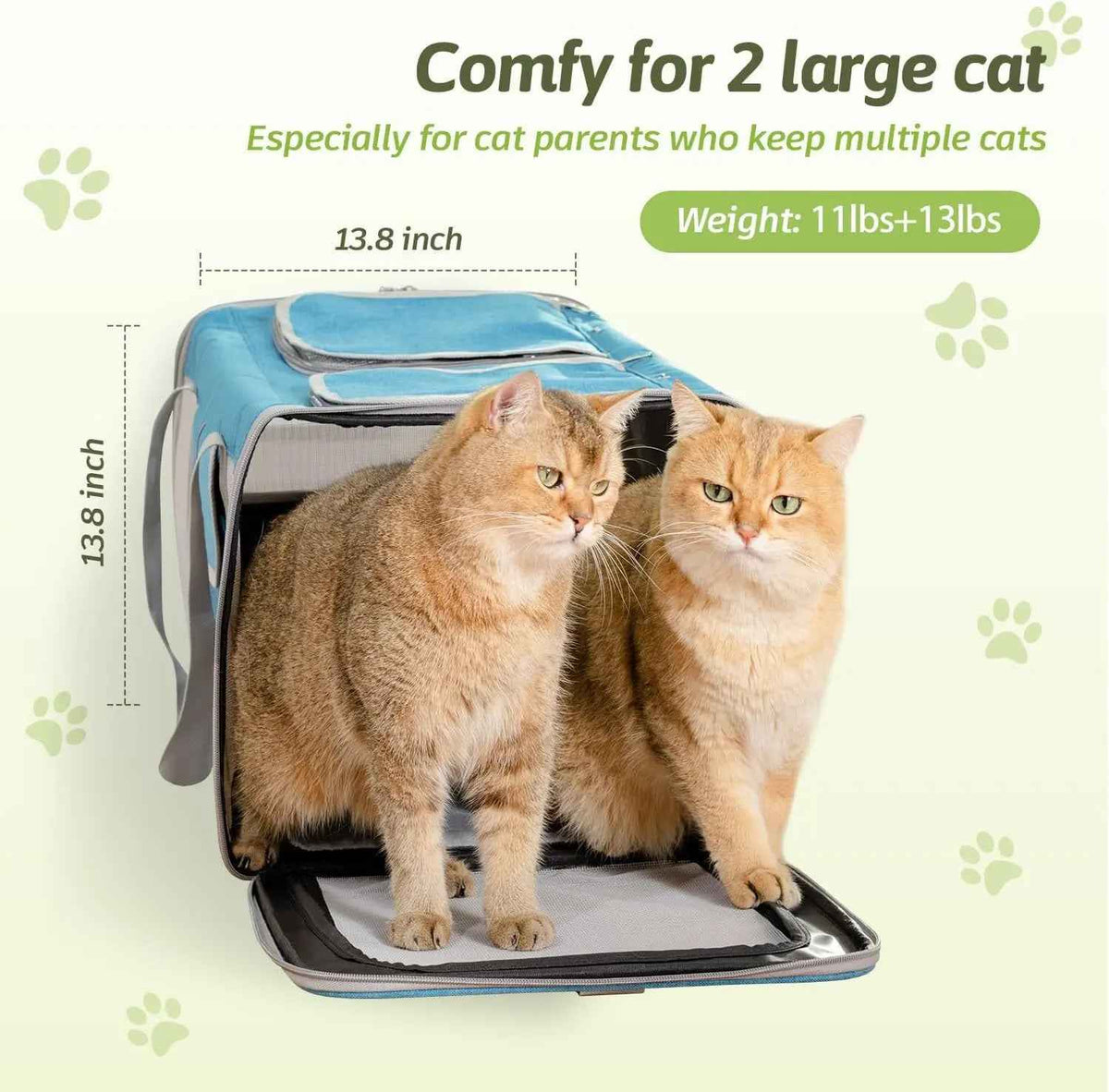 Large Dual Cat Carrier 38lb Capacity Soft Sided Pet Travel Bag w/ Divider & Mesh