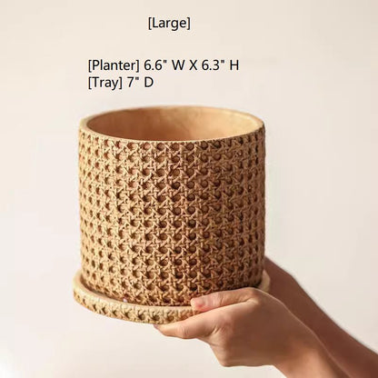 Faux Woven Grid Cement Pot