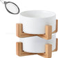 Modern Ceramic Cat & Dog Bowl Set with Wood Stand, Non-Slip, Set of 2