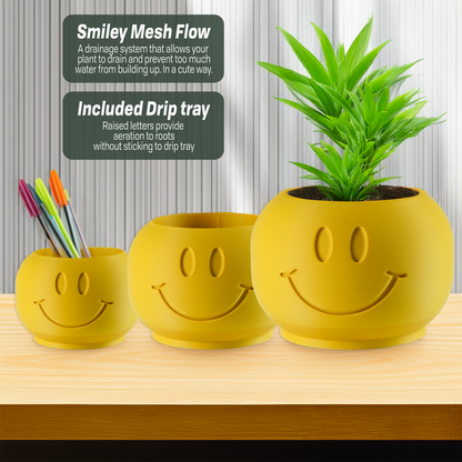 Happy Sprout Smiley Face Plant Pot with Drainage and Drip Tray  Cute Ghibli Decor Planter | Kawaii Hypebeast Pots for Plants | Cubicle & Classroom Decor