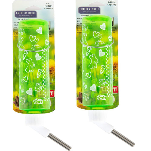 Lixit Critter Brites Water Bottle 8 oz Small Animal No-Leak Cage Bottle USA 2-Pack