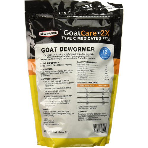 Durvet Goat Care 2X Type C Feed Pellets Goat Dewormer 3 lbs.