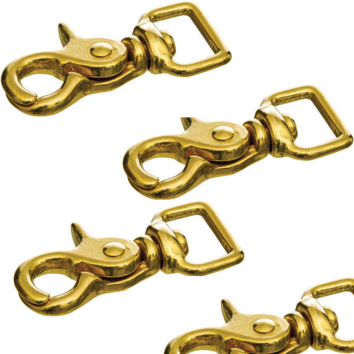 Horse Tack Brass-Plated Trigger Snap Square Eye Snap Loop Eye 2-1/2" 4-Pack