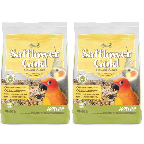 Higgins Safflower Gold Conure & Cockatiel Bird Food 3lbs. 2-Pack