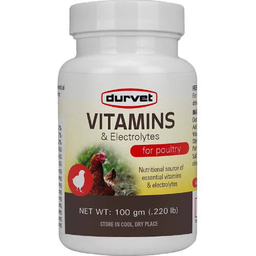 Durvet Vitamins & Electrolytes Supplement 100g Poultry & Livestock Water Soluble Premix