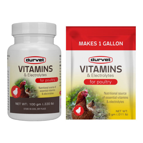Durvet Vitamins & Electrolytes Supplement 100g Poultry & Livestock Water Soluble Premix