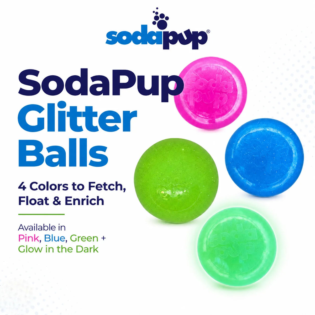 Pelota de juguete para perros Glitter Ball | Pelota de goma blanda PUP-X que flota para buscar y recoger con dispensador de premios | Fabricada en EE. UU.