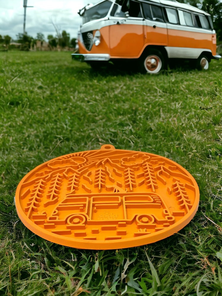 Camp eMat - Enrichment Lick Mat For Dogs and Cats - with Suction Cups | Retro Van Design | USA Made