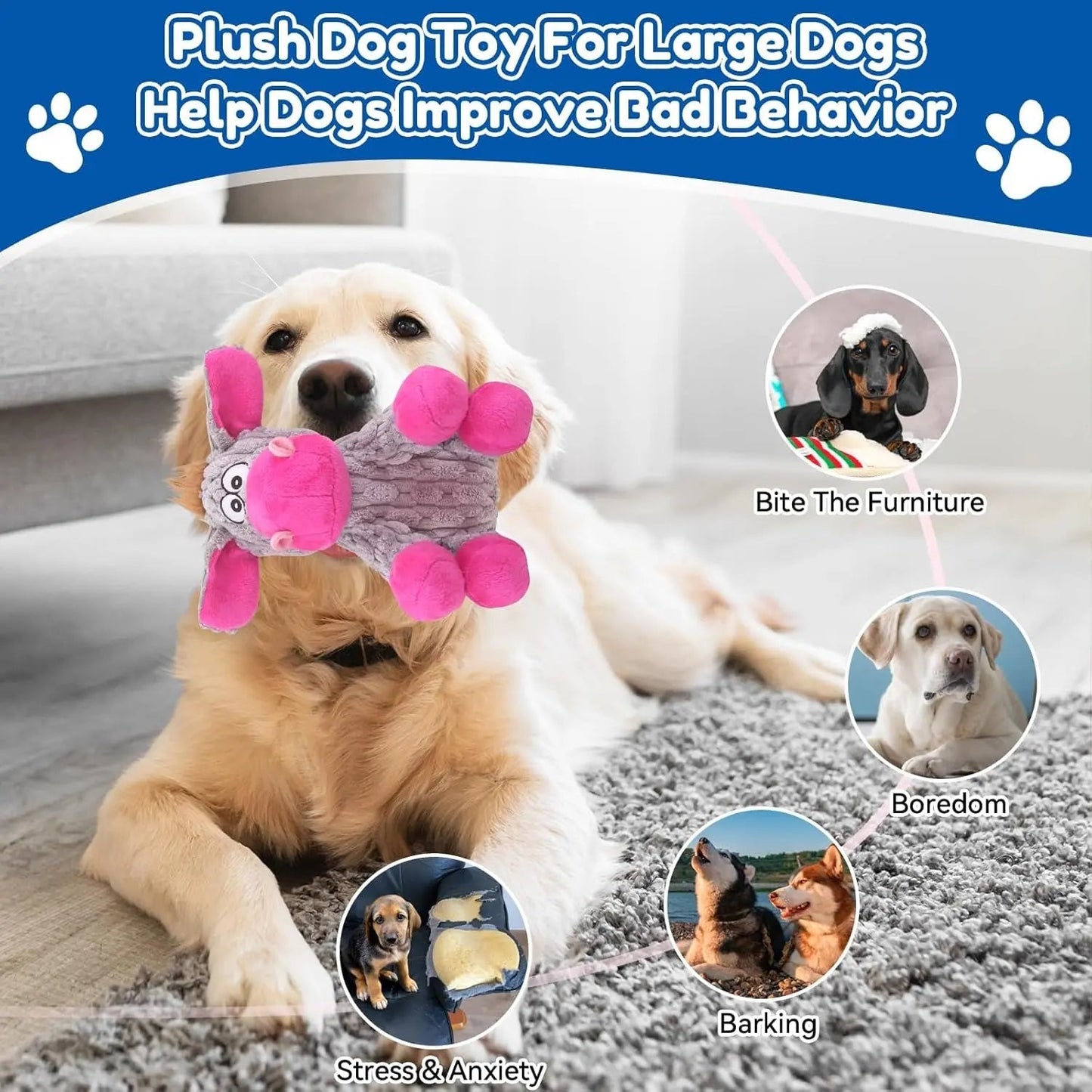 Plush Crinkle Squeaky Dog Toy for Small Medium & Large Dogs – Tough Chew
