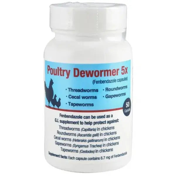 Poultry Dewormer 5X Fenbendazole 50 Capsules