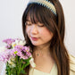 Felicity Blue and Tan Woven Headband with Ribbon Embroidery