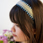 Felicity Blue and Tan Woven Headband with Ribbon Embroidery