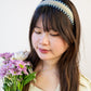 Felicity Blue and Tan Woven Headband with Ribbon Embroidery