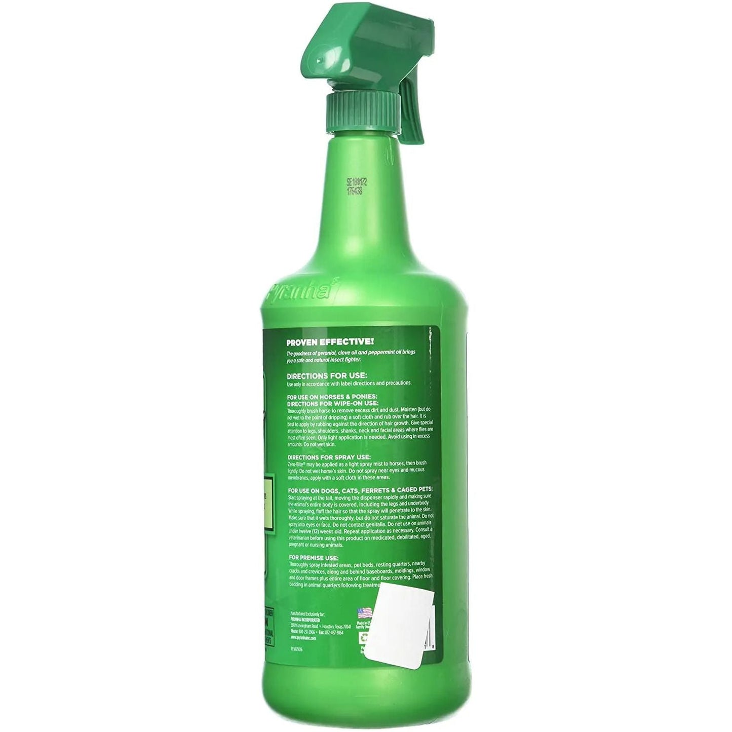 Pyranha Zero-Bite Natural Insect Spray 32 oz Horse Dog Cat Fly Repellent