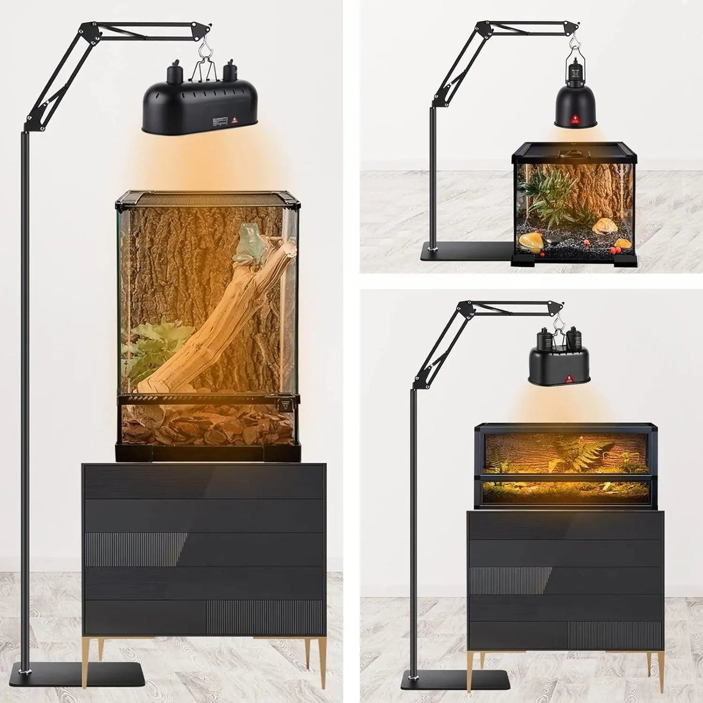 Reptile Lamp Stand w/ Adjustable Height & Swing Arm – Heat Lamp Holder