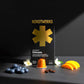 Roastworks coffee packaging with a coffee pod and fruits on a dark surface