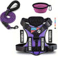 Service Dog Harness & Leash Set with 1pc Folding Bowl Reflective Adjustable Dog Vest Harness Soft Oxford Pet Harness For Small M