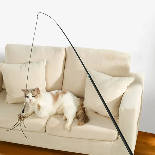 Interactive Long Extendable Pole Cat Toy with Artificial Feathers Pet Supplies for Cats Pet Toy
